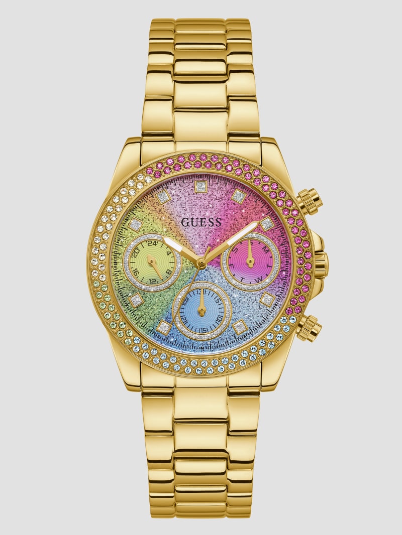 Guess Gold-Tone and Rainbow Multifunction Watch - Gold