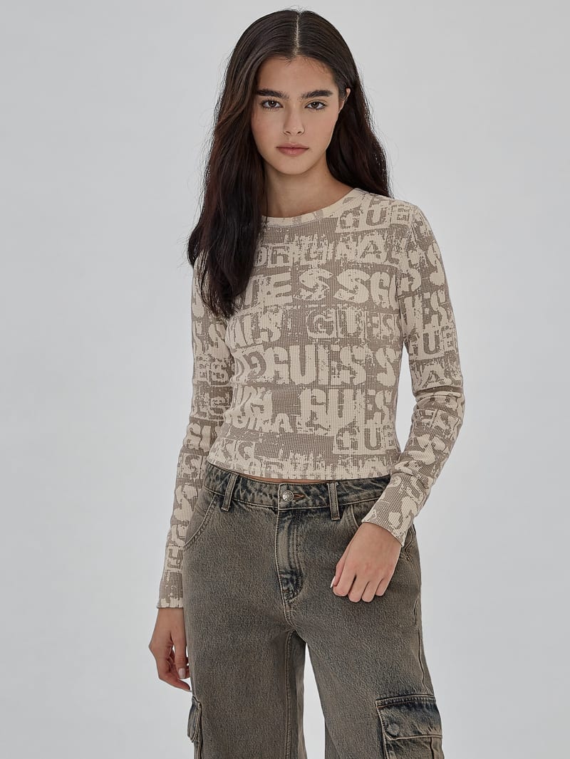 Guess GUESS Originals Waffle-Knit Top - Rome Taupe Multi