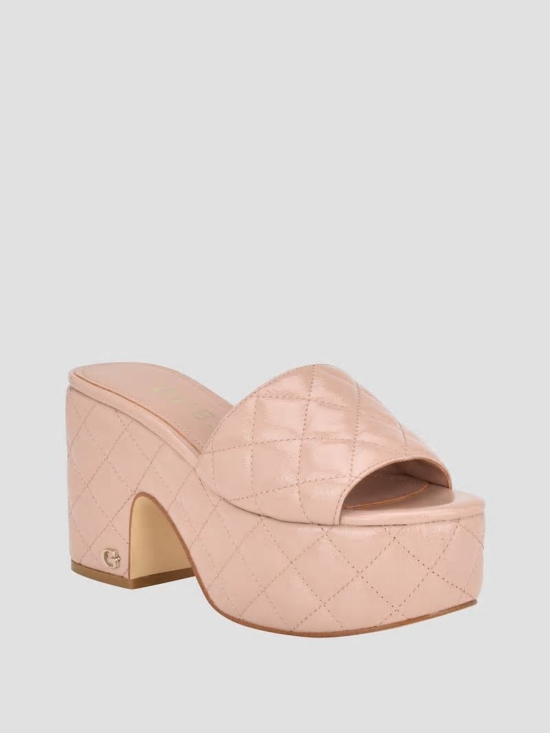 Guess Yanni Quilted Platform Mules - Light Natural 110