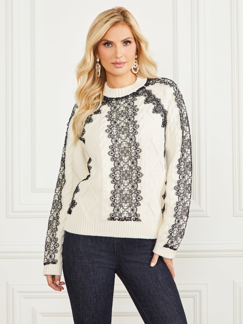 Guess Aura Lace Sweater Top - Pale Pearl