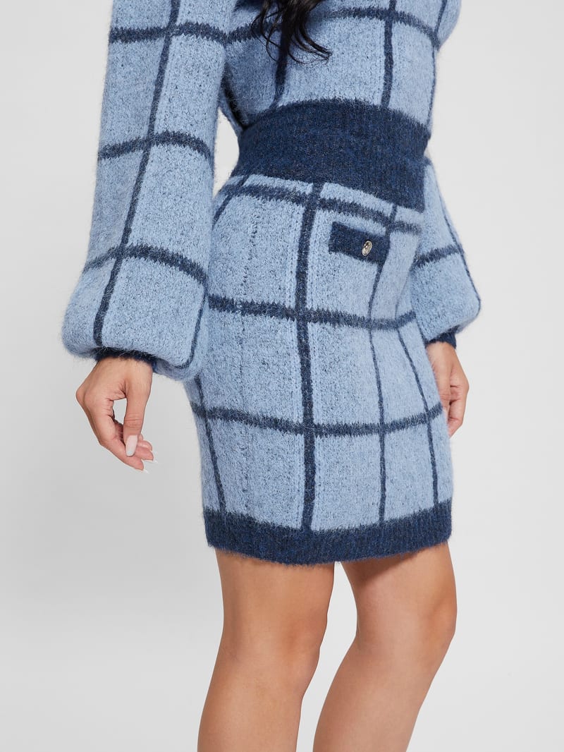 Guess Nadia Plaid Sweater Skirt - Blue Check