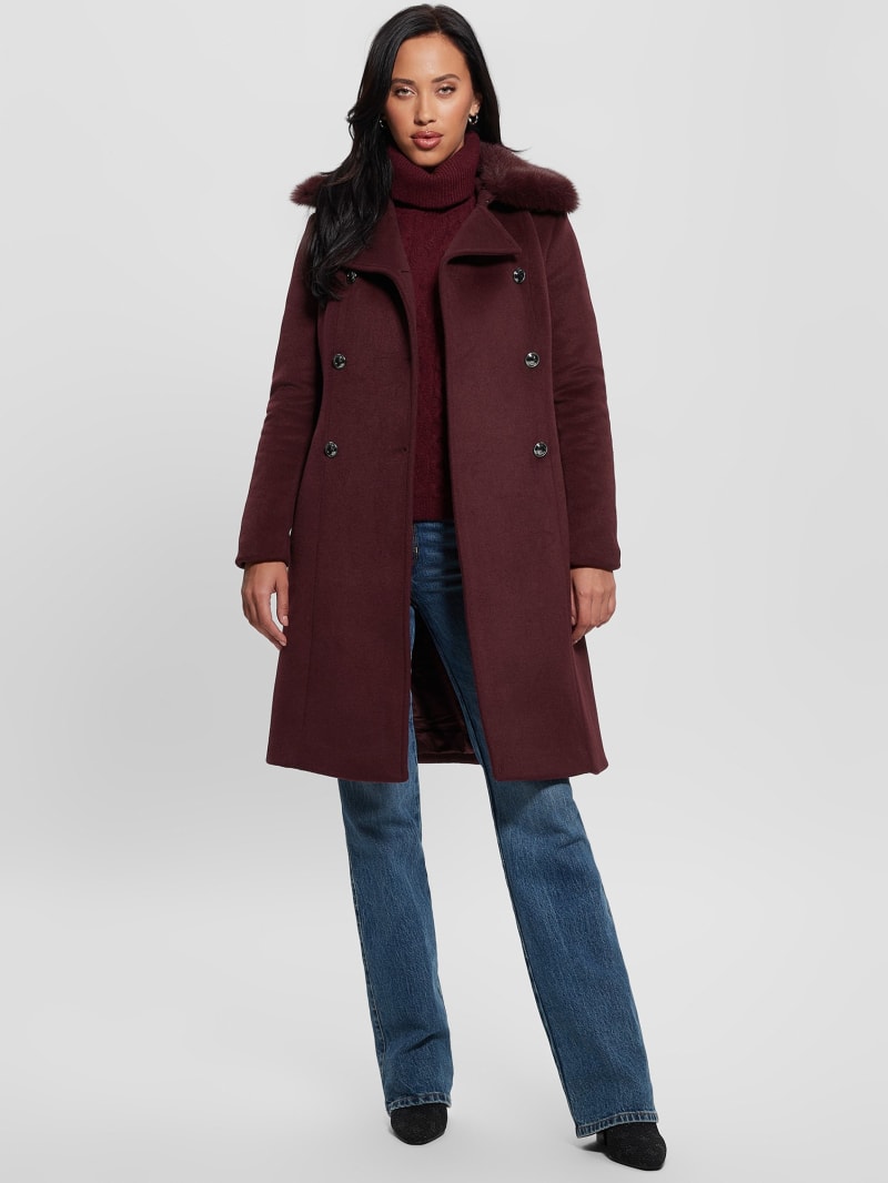 Guess Patrice Wool-Blend Belted Coat - Mystic Wine