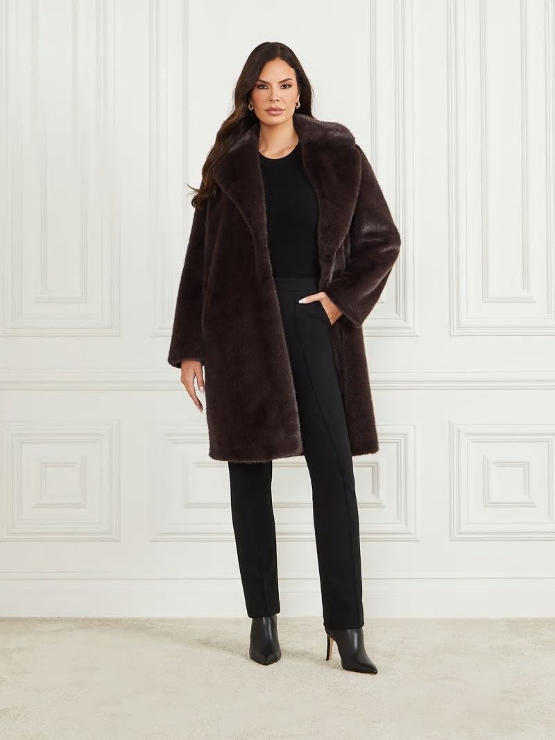 Guess Bianca Faux-Fur Coat - Cold Brew Multi