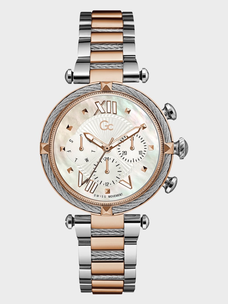 Guess Gc Silver and Rose Gold-Tone Multi-Time Zone Watch - Silver
