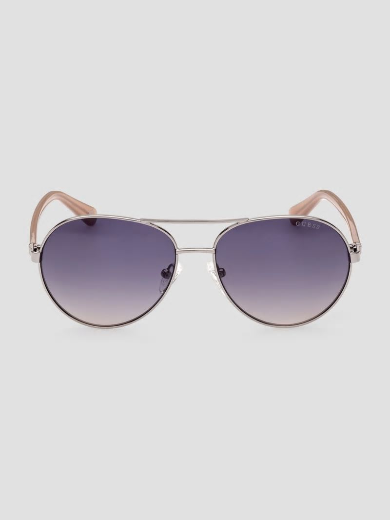 Guess Gold-Tone Aviator Sunglasses - Silver