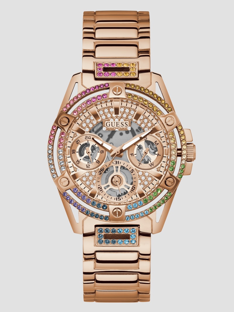 Guess Rose Gold-Tone Multifunction Watch - Silver