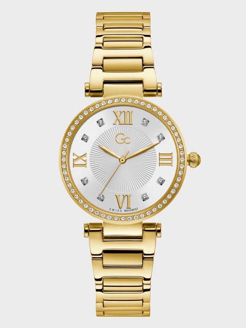 Guess Gc Gold-Tone Crystal Analog Watch - Gold