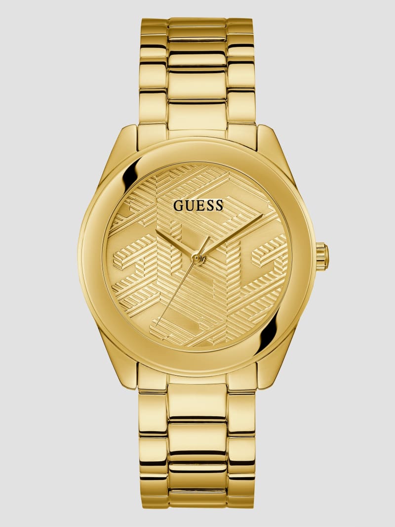 Guess Gold-Tone G-Cube Dial Analog Watch - Gold