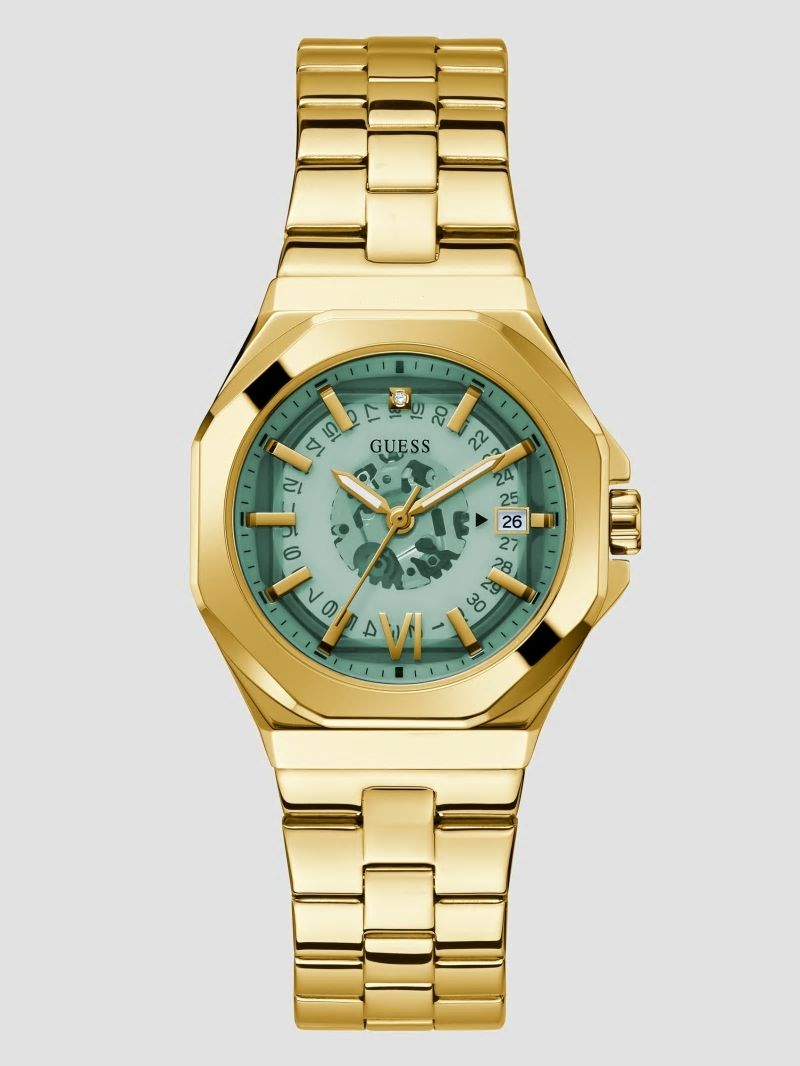 Guess Gold-Tone Translucent Dial Analog Watch - Gold