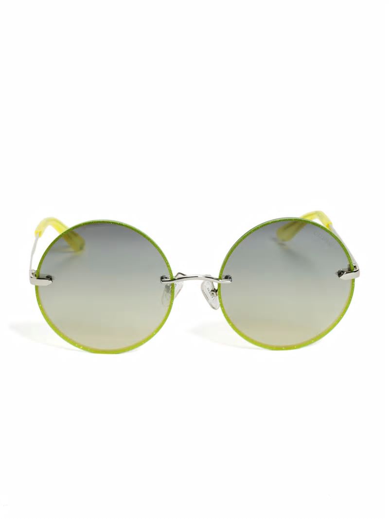 Guess Greyson Glitter Trim Round Sunglasses - Yellow