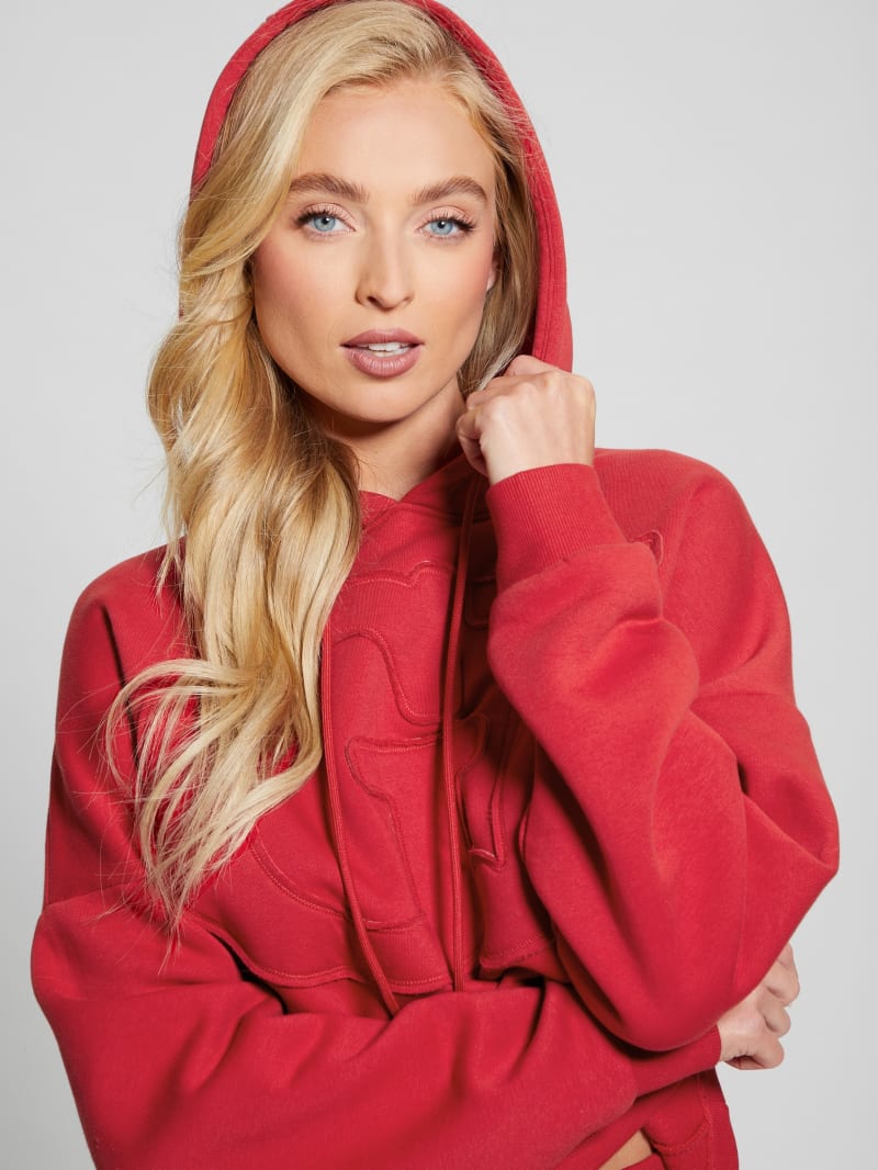 Guess Eco GJ Cropped Fleece Hoodie - Downtown Red