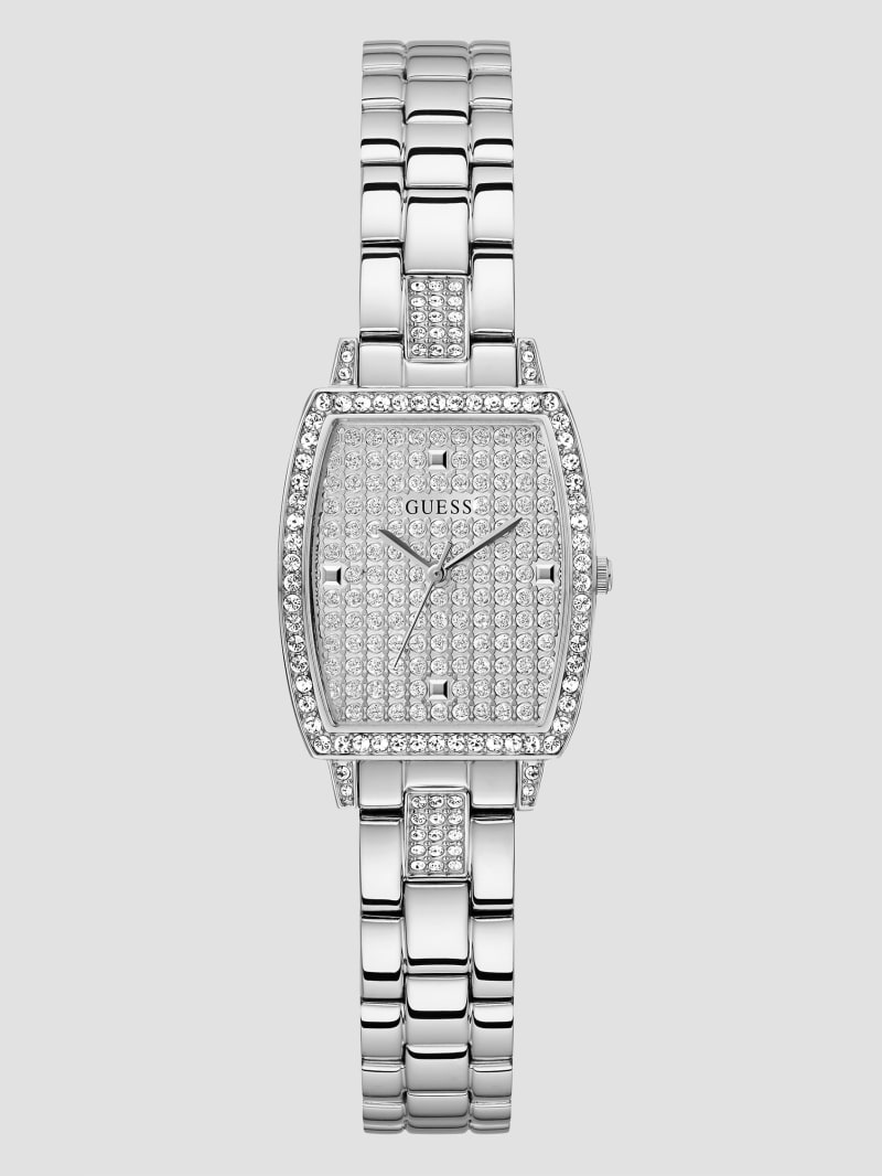 Guess Silver-Tone Crystal Barrel Analog Watch - Silver