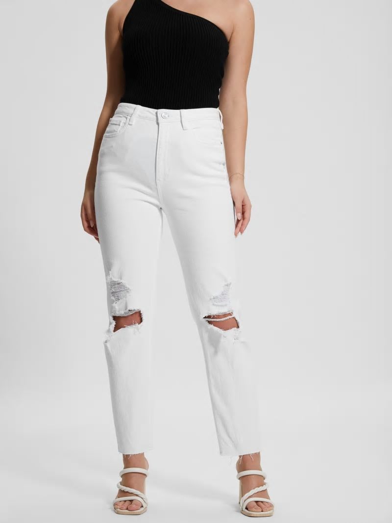 Guess Destroyed Mom Jeans - Pure White Multi