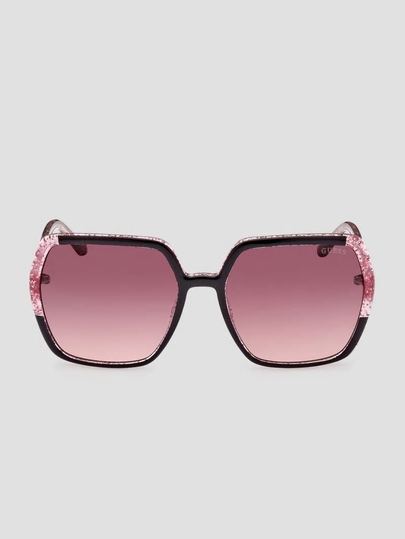Guess Glitter Square Plastic Sunglasses - Black