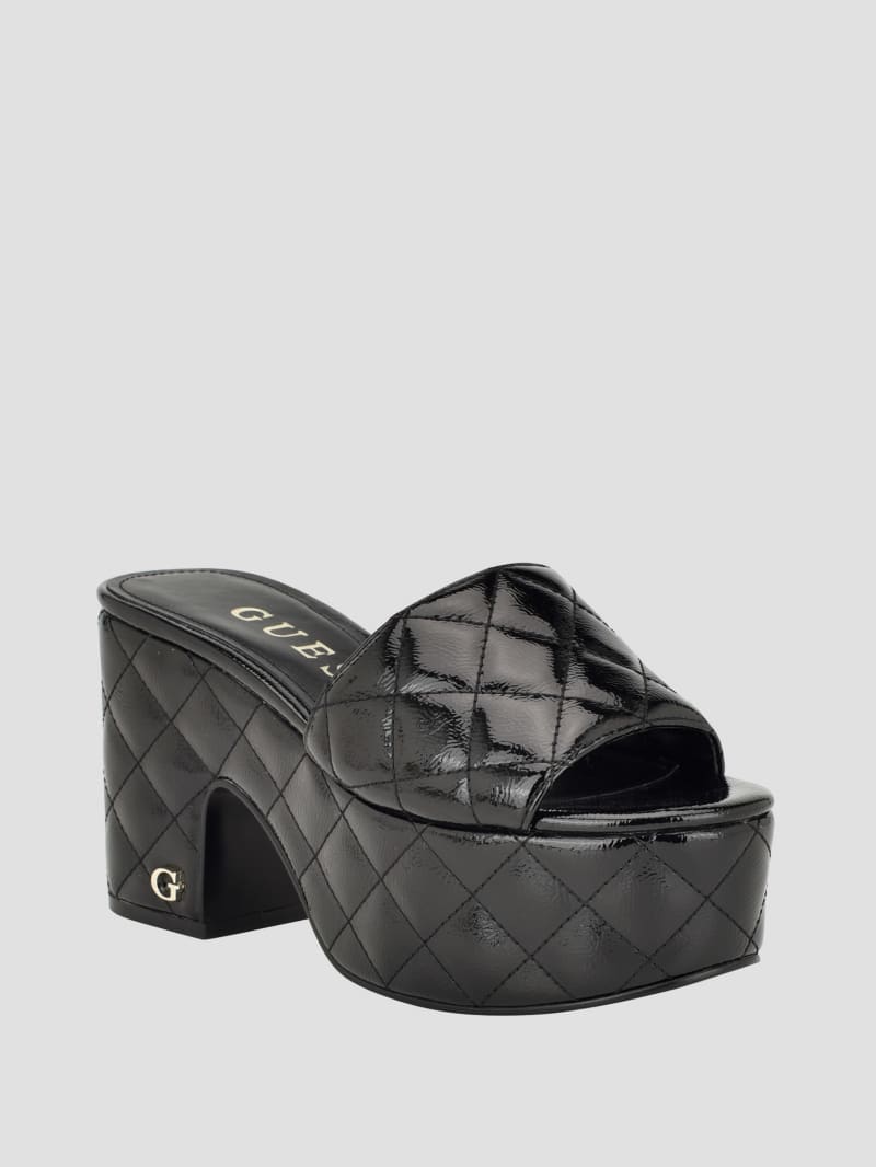Guess Yanni Quilted Platform Mules - Black 002