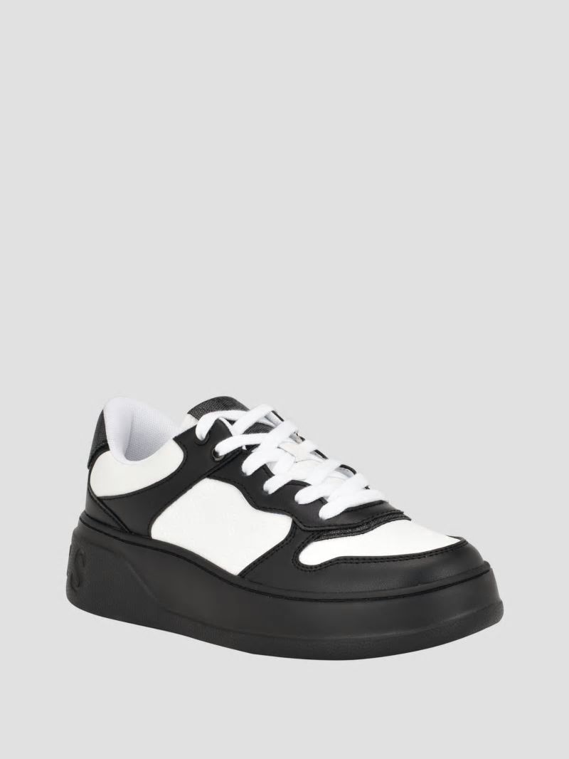 Guess Cleva Contrasting Low-Top Sneakers - White Graffiti