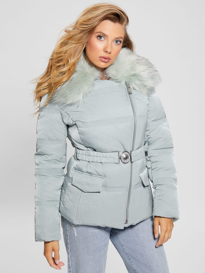 Guess Eco Marisol Belted Puffer Jacket - Full Grey Multi
