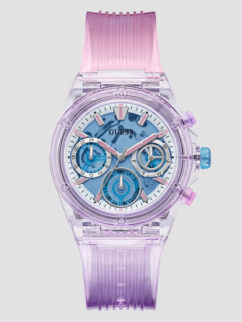 Guess Pink and Purple Multifunction Watch - Silver