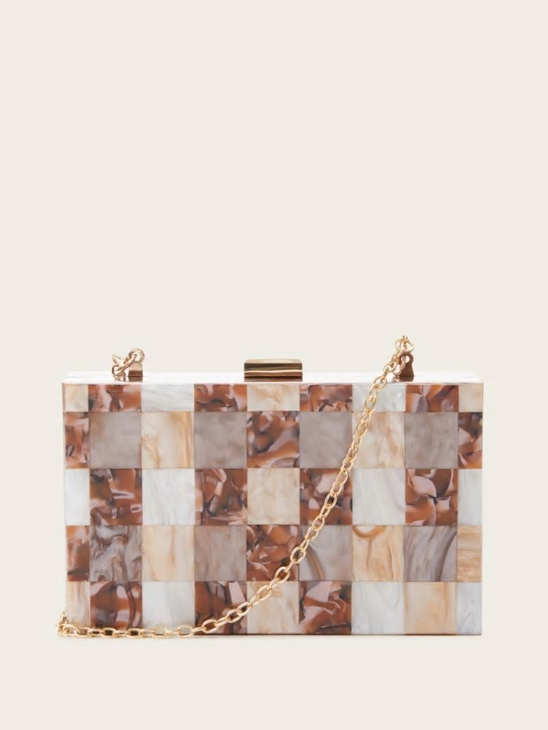 Guess Checkered Ginger Lucite Clutch - Ginger