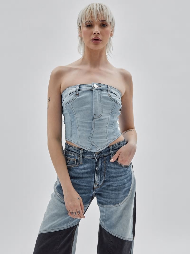 Guess GUESS Originals x Homeboy Upcycled Denim Bustier - Upcycled Light Wash Multi