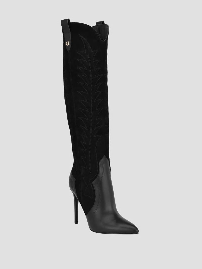 Guess Skylia Over-the-Knee Suede Western Boots - Black 001