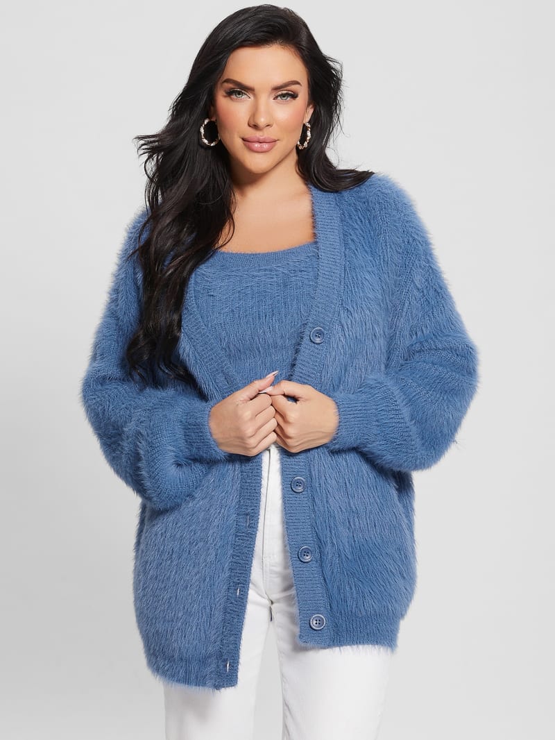 Guess Sahar Fuzzy Cardigan Sweater - Nordic Sea
