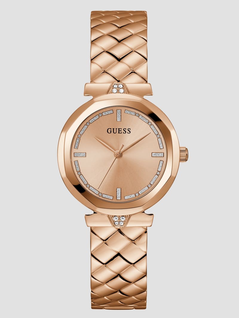 Guess Rose Gold-Tone Glitter Analog Watch - Rose Gold