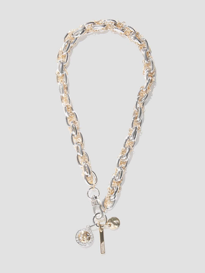 Guess Quattro G Charm Mixed Chain Necklace - Silver