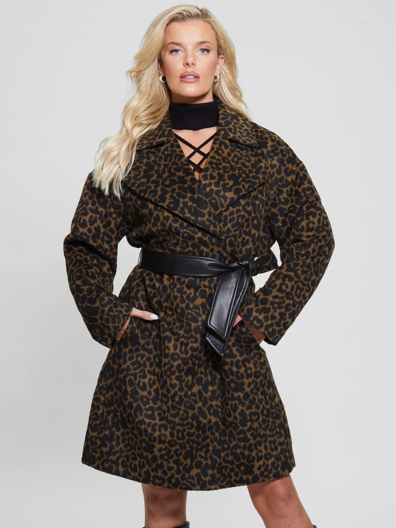 Guess Eco Patrizia Belted Coat - Leopard Brown