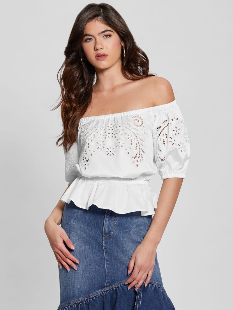 Guess Embroidered Lazo Top - Pure White