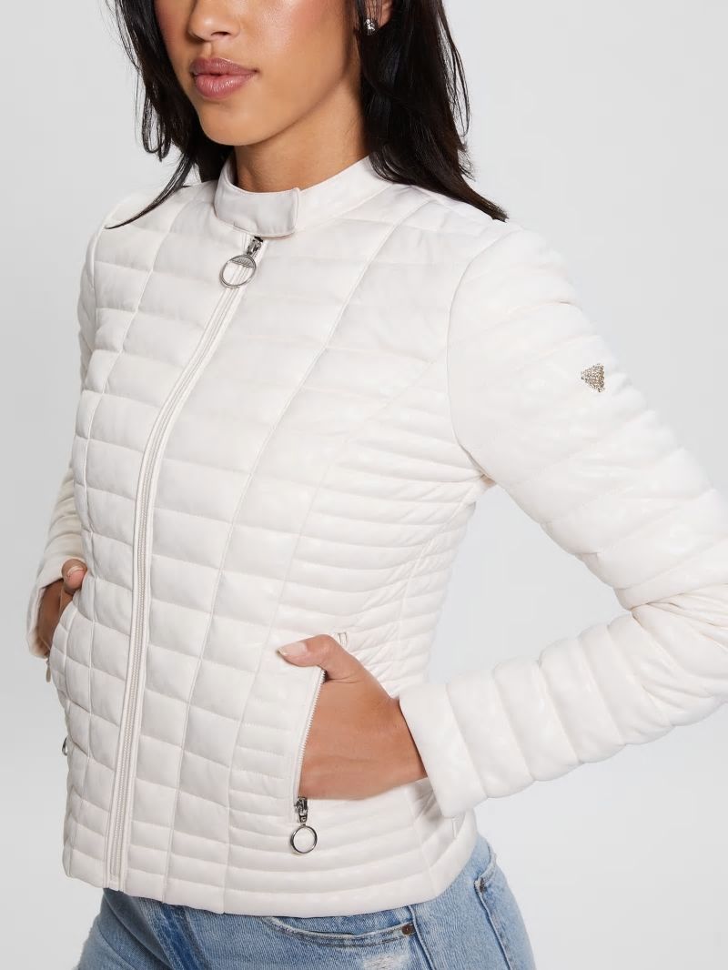 Guess Vona Quilted Logo Jacket - Parchment Tone