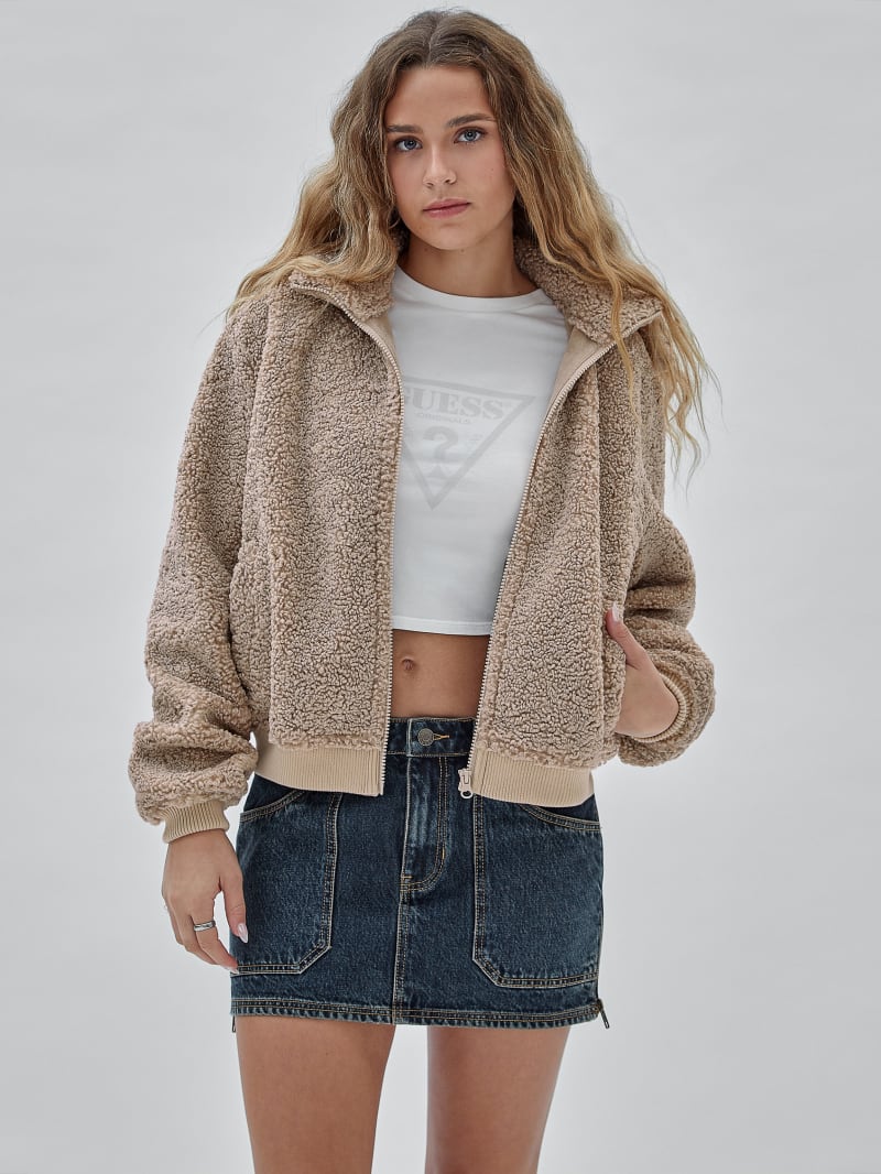 Guess GUESS Originals Hooded Sherpa Jacket - Neutral Sand