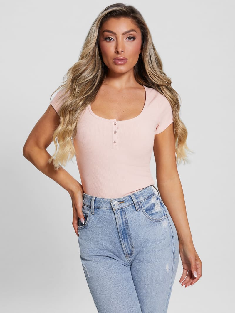 Guess Eco Karlee Henley Tee - Dolly Pink Guess Eco Karlee Henley Tee - Dolly Pink