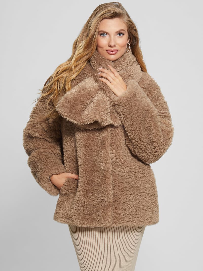 Guess Rebecca Scarf Teddy Jacket - Wet Sand