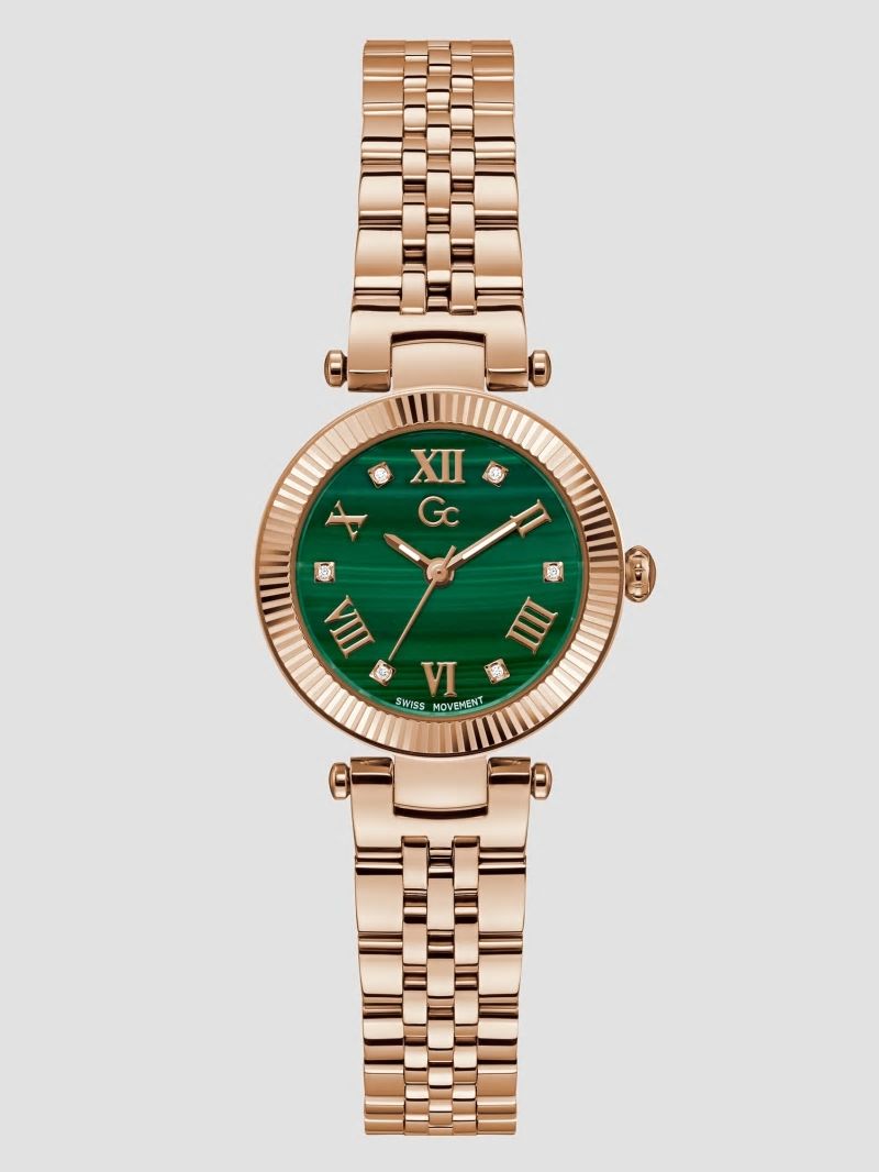 Guess Gc Malachite Gemstone Analog Watch - Rose Gold