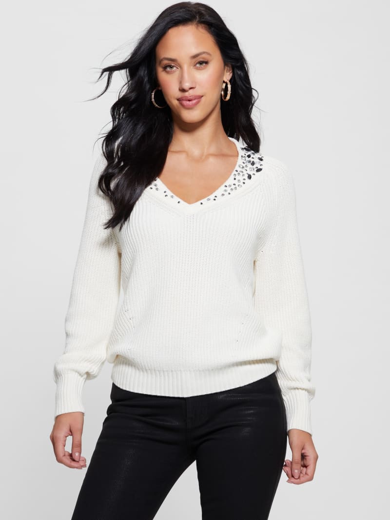 Guess Davina Embellished Sweater - Cream White