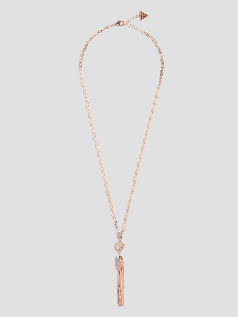 Guess Rose Gold-Tone Quattro G Tassel Necklace - Rose Gold
