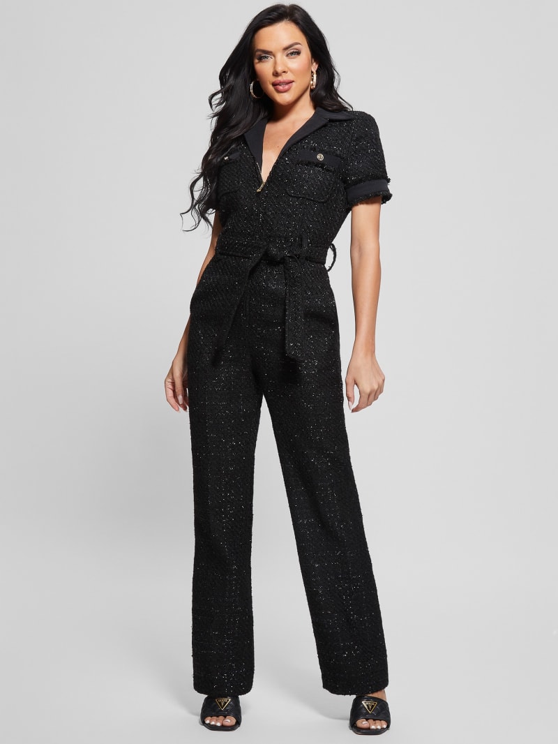 Guess Clarissa Metallic Tweed Jumpsuit - Black Tweed Fantasy