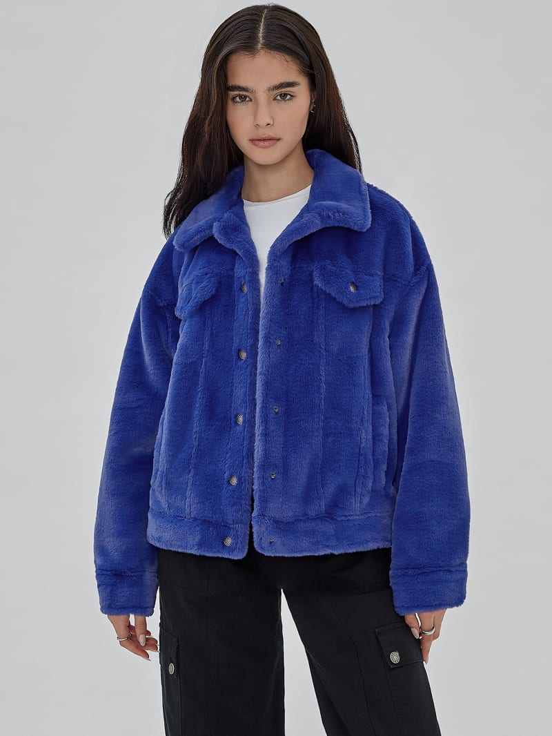 Guess GUESS Originals Oversized Fur Jacket - Blue Soul