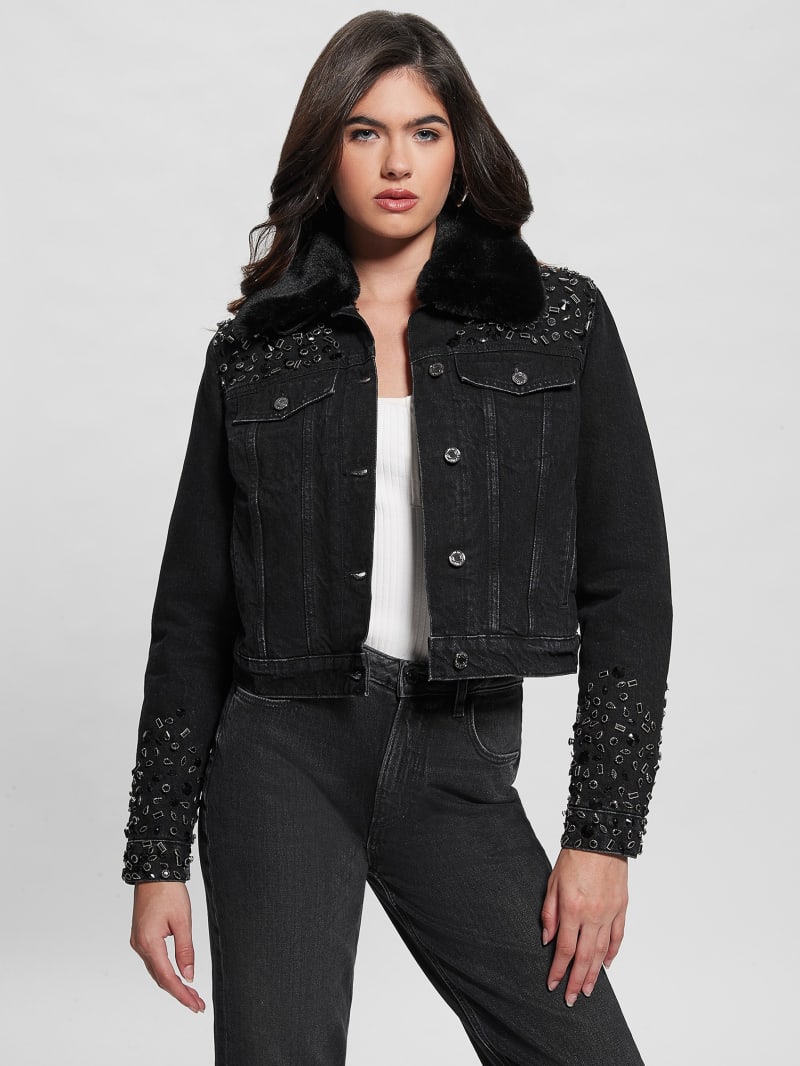 Guess Eco Doria Shearling Collar Denim Jacket - Craters Stones