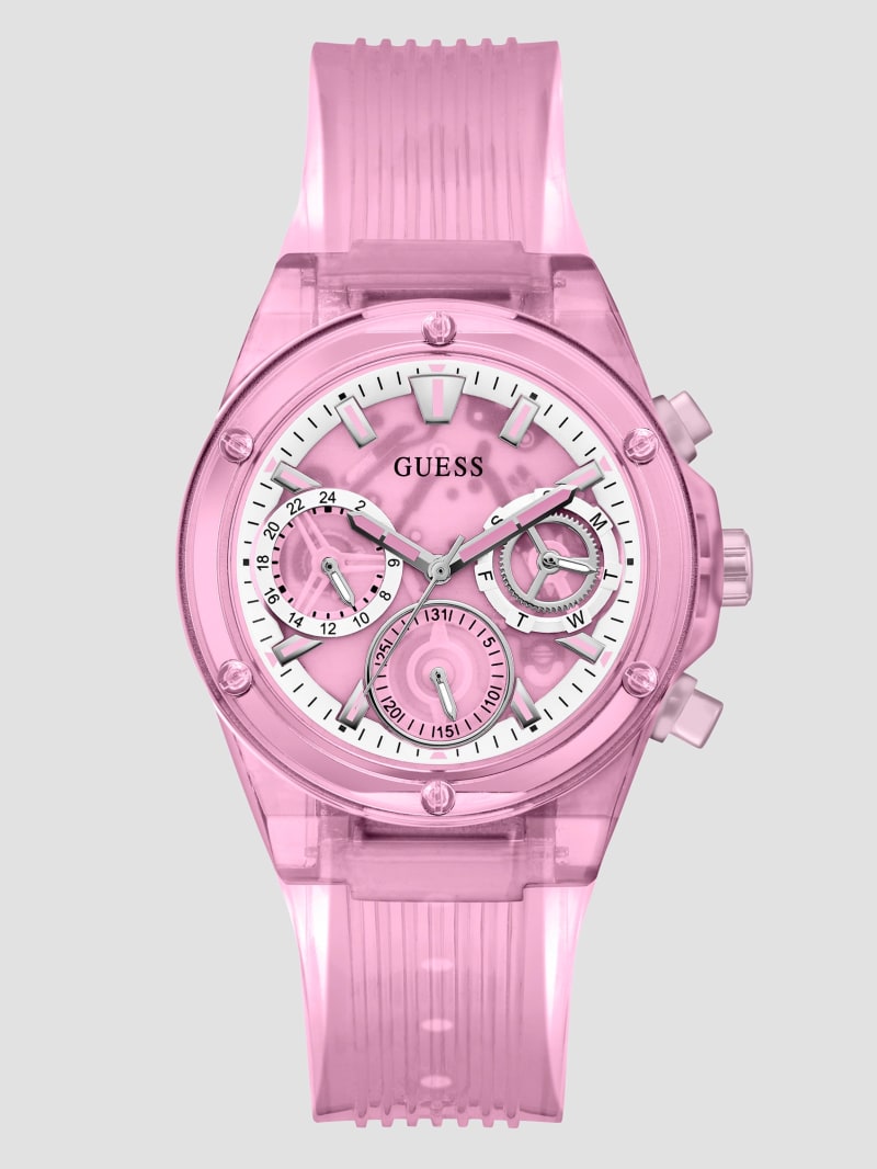 Guess Pink Transparent Multifunction Watch - Rose Gold