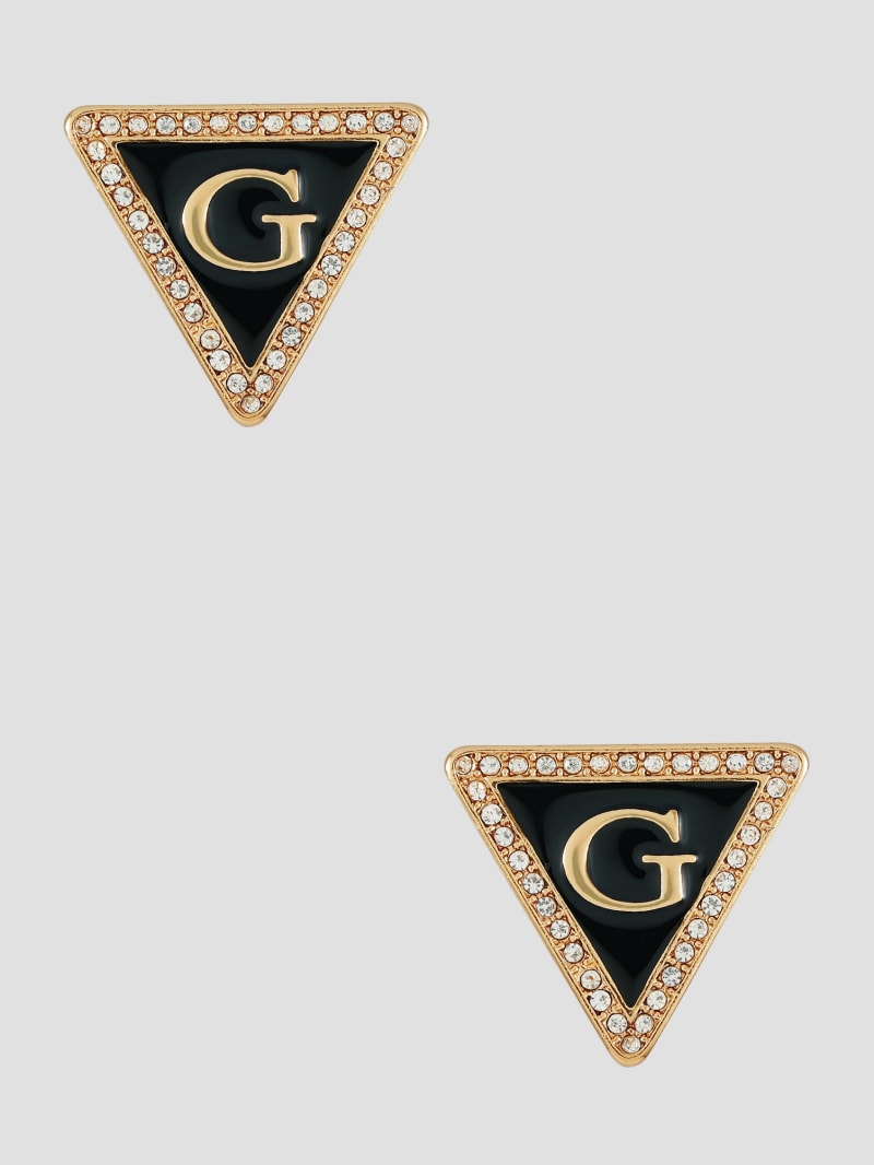 Guess Gold-Tone and Black G Triangle Earrings - Black Snakeskin
