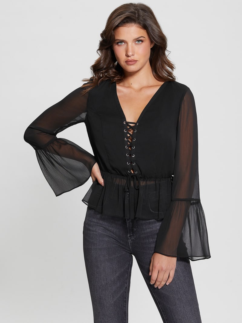 Guess Eco Demi Lace-Up Top - Black