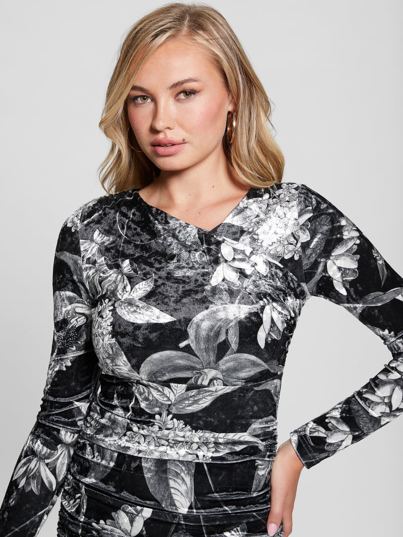 Guess Eco Tess Velvet Dress - Phantom Flora Print Black