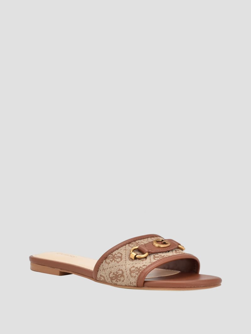 Guess Hammi Logo Slide Sandals - Medium Brown