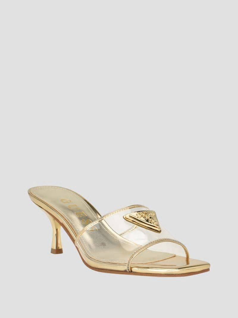 Guess Lusie Triangle Clear Kitten Mules - Gold