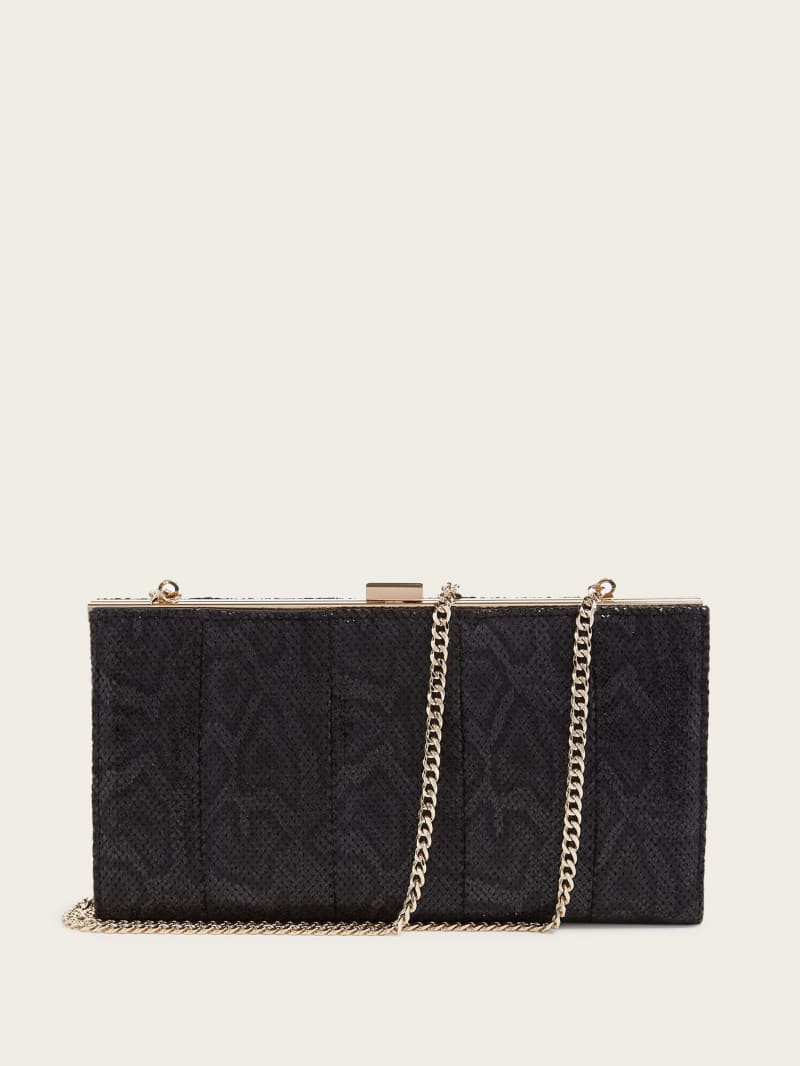 Guess Quinn Floral Python Clutch - Black Floral Print