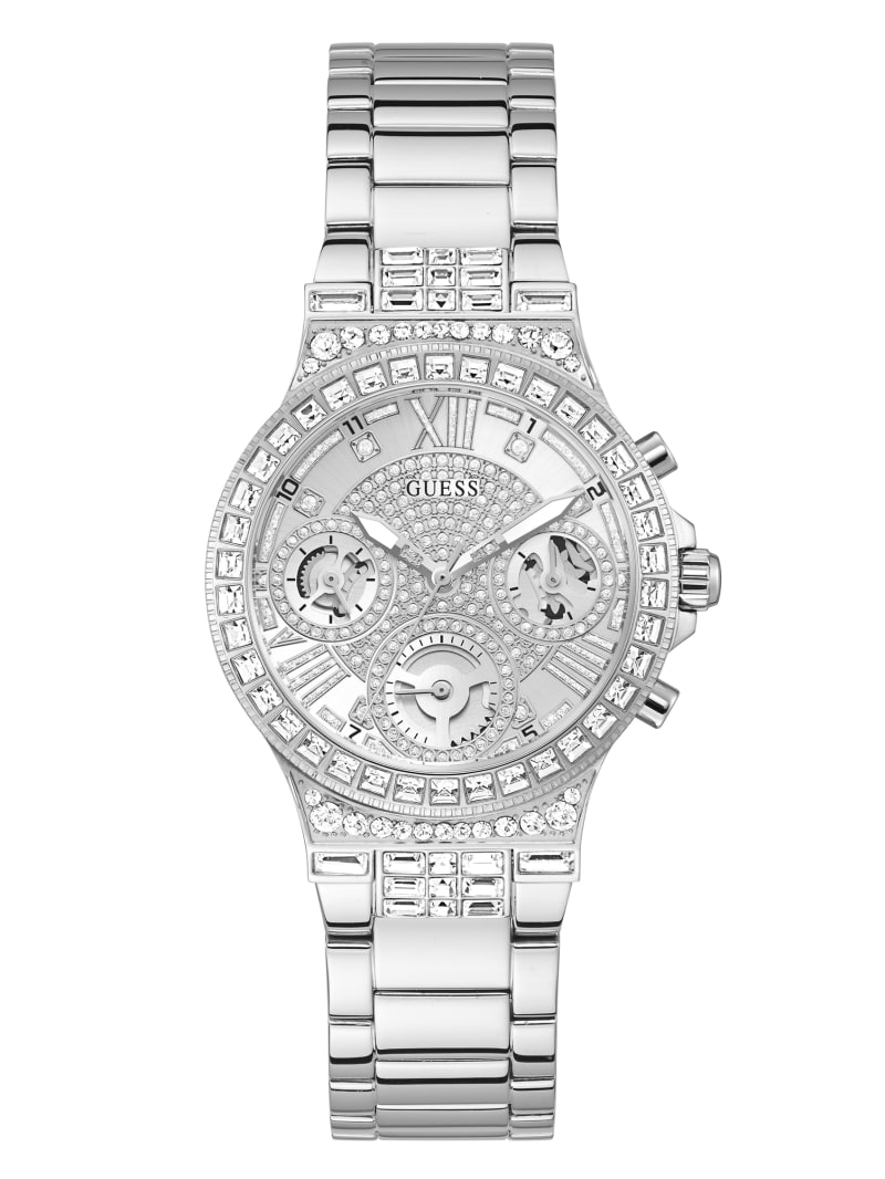 Guess Silver-Tone and Rhinestone Multifunction Watch - Silver