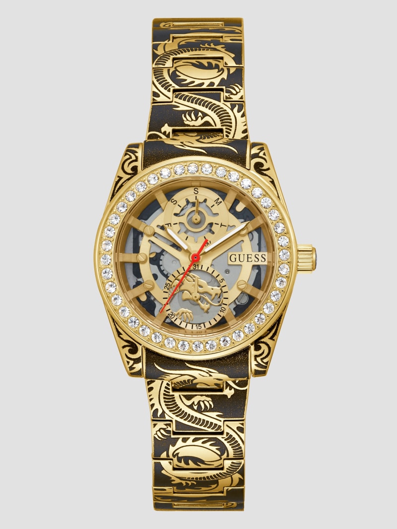 Guess Printed Gold-Tone Multifunction Watch - Gold