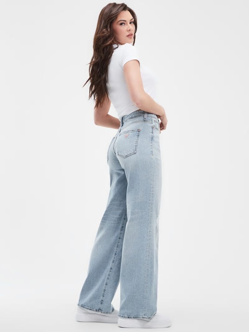 Guess Eco Distressed High-Rise Wide Leg Jeans - Moonstone Blue